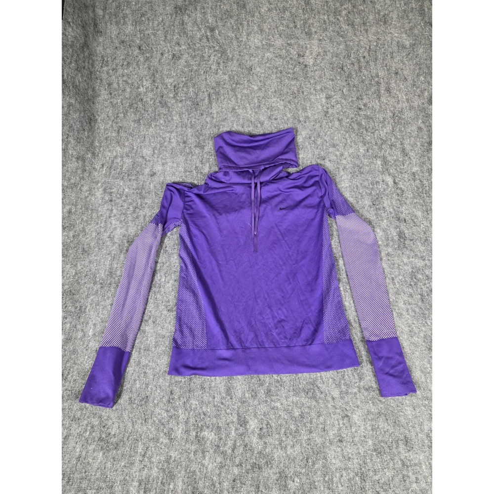 Nike Top Womens Medium Dri-Fit Knit Cowl Neck Purple Running Shirt Thumbholes